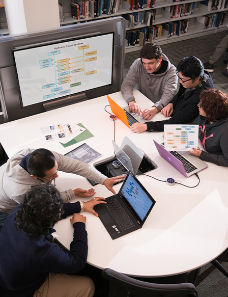 Small group of students working at a table