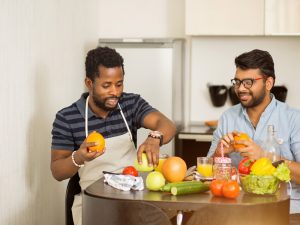 Students preparing healthy food