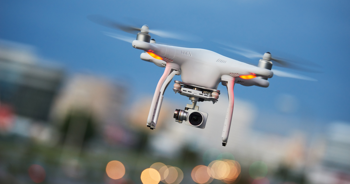 Drone flying through the air