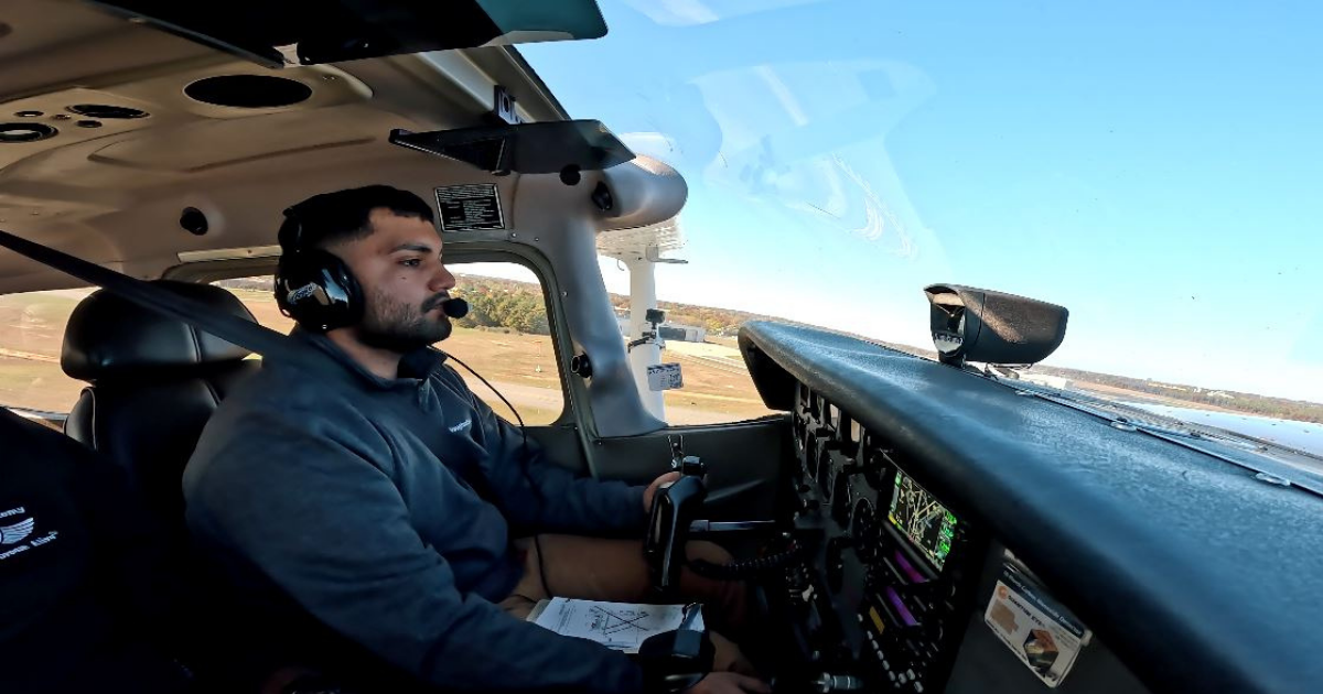 Vaughn flight student in plane