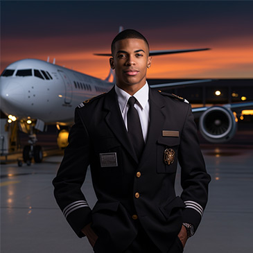 Pilot standing in front of plane